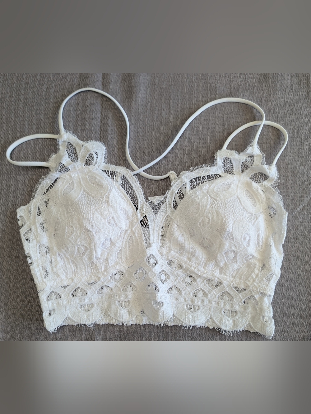 Zenana Women's Floral Lace Bralette Smocked Back Padded LT-6333Y Sz S,M,L White